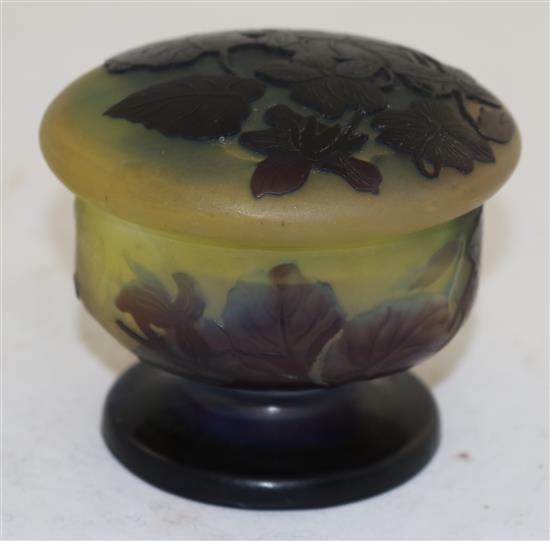 A Galle cameo glass pedestal jar and cover, c.1910, height 8cm (3in.)